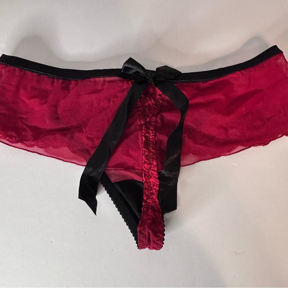 BLUEBELLA Eloise Brazilian Satin Bows Chiffon & Lace Thong Panties US Sz L NWT - Picture 12 of 16